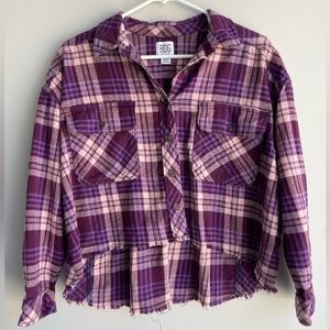 BDG urban outfitters cropped purple plaid flannel